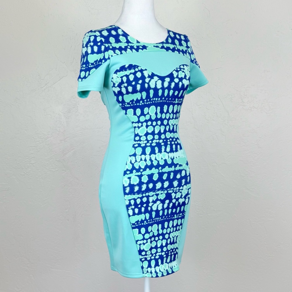 Nasty Gal Wave Crush Open Back Mini Dress Aqua / Turquoise Blue Tie Dye Scuba S - Picture 14 of 16